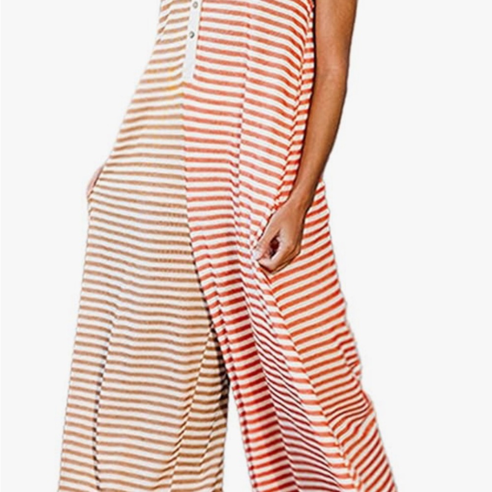 Striped Flowy Jumpsuit in Orange and Tan